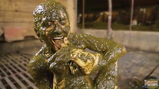 Girl wallows naked in a pit full of shit and piss