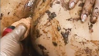 Lesbians smear shit and fuck themselves with dildos