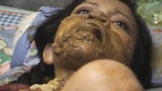 Woman eats shit out of the toilet