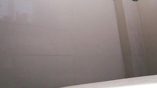Hot big ass chicks undresses and piss in the toilet