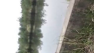 Holiday wife pissing in the standing position