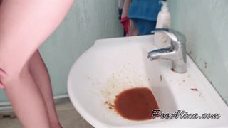 Asian girl in bra pooping diarrhea