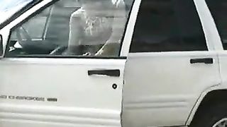 Sexy looking blonde babe pooping on the road