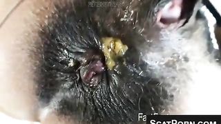 Busty Latina with thick bush pooping