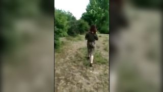 Sexy tall skinny lady pooping in the forest