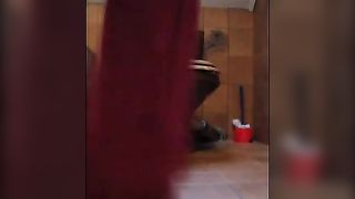 Sexy brunette lady pooping on her hands