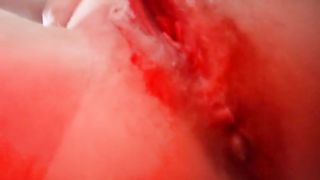 Slutty big pussy lady pooping in closeup