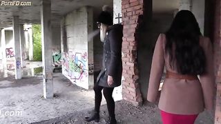 Sexy big ass lady pooping on slave in outdoor