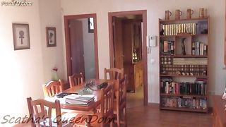 Amateur brunette lady shitting on potty slave