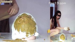 Massive fresh yellow shit for the slave