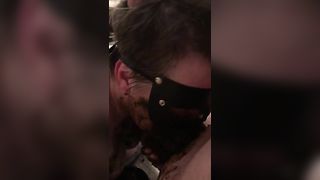 Chubby wife in mask gives hot scat blowjob