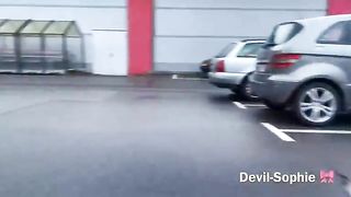 Hot blonde Devil-Sophie pissing in the parking