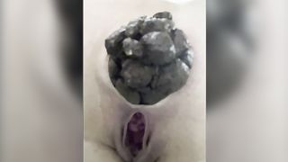 Cute lady with tiny ass pooping huge load