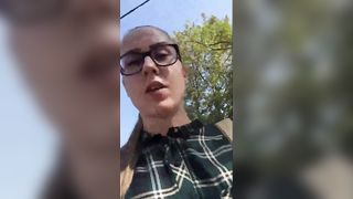 Cute chick in glasses pooping in the hospital toilet