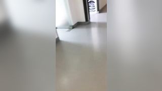 Cute chick in glasses pooping in the hospital toilet