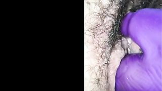Hairy pussy toyed while her ass poops