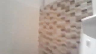 Sexy blonde girl pooping nicely in the toilet