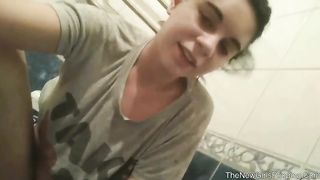 Amateur brunette teen pooping in the toilet