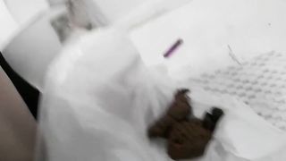 Nerdy bitch pooping on the floor