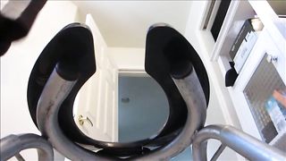 Fat ass mature woman poops on a shitting chair