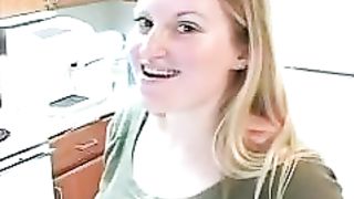 Chubby blonde girl poops