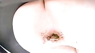 Chubby blonde girl poops