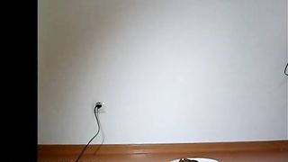 Girl in blue boots poops long sausage