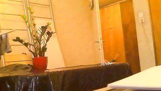 Sexy babe pooping in plastic