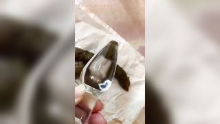 Dirty bitch dildo fucking her pussy while pooping