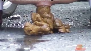Japanese girl drops poop in the street