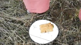 Dirty big ass lady poops in the grass