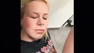 Hot blonde babe takes shit on her face