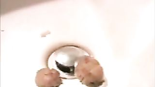 Closeup poop view from sexy brunette babe