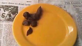 Brunette lady pooping through the chair