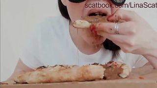 Eating her shit topping pizza
