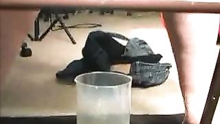 Chubby ass lady poops through chair