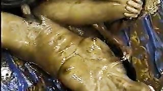 Pig scat sluts in sexy smearing shit play