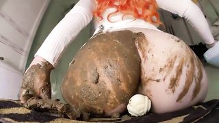 Thick poop and big dildo smear