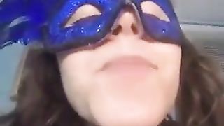 Masked girl eats her own poop