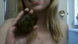 Teen blonde girl eating her poop
