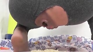 Scat slut pooping on a rice plate