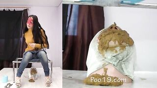 Beautiful tall mistress pooping on her kinky slave