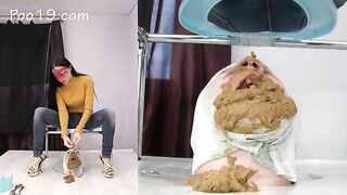 Beautiful tall mistress pooping on her kinky slave