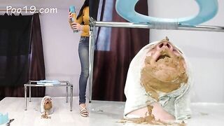 Mistress poop playing with her slave
