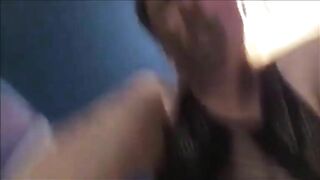 Busty brunette girl smearing and licking poop