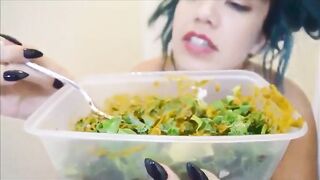 Seductive naked chick poops on her salad