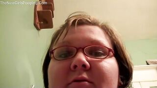 Chubby amateur wife in glasses pooping at home