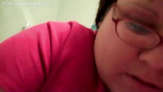 Chubby amateur wife in glasses pooping at home