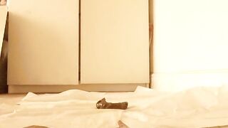 Tattooed sexy teen pooping on the floor