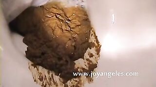 Busty in fishnet poops nicely